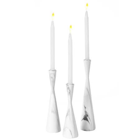 Fabulaxe Marble Resin Candle Holders, Exquisite Decorative Taper Candlesticks, Elegant Accent, White, PK3 QI004063.WT.3